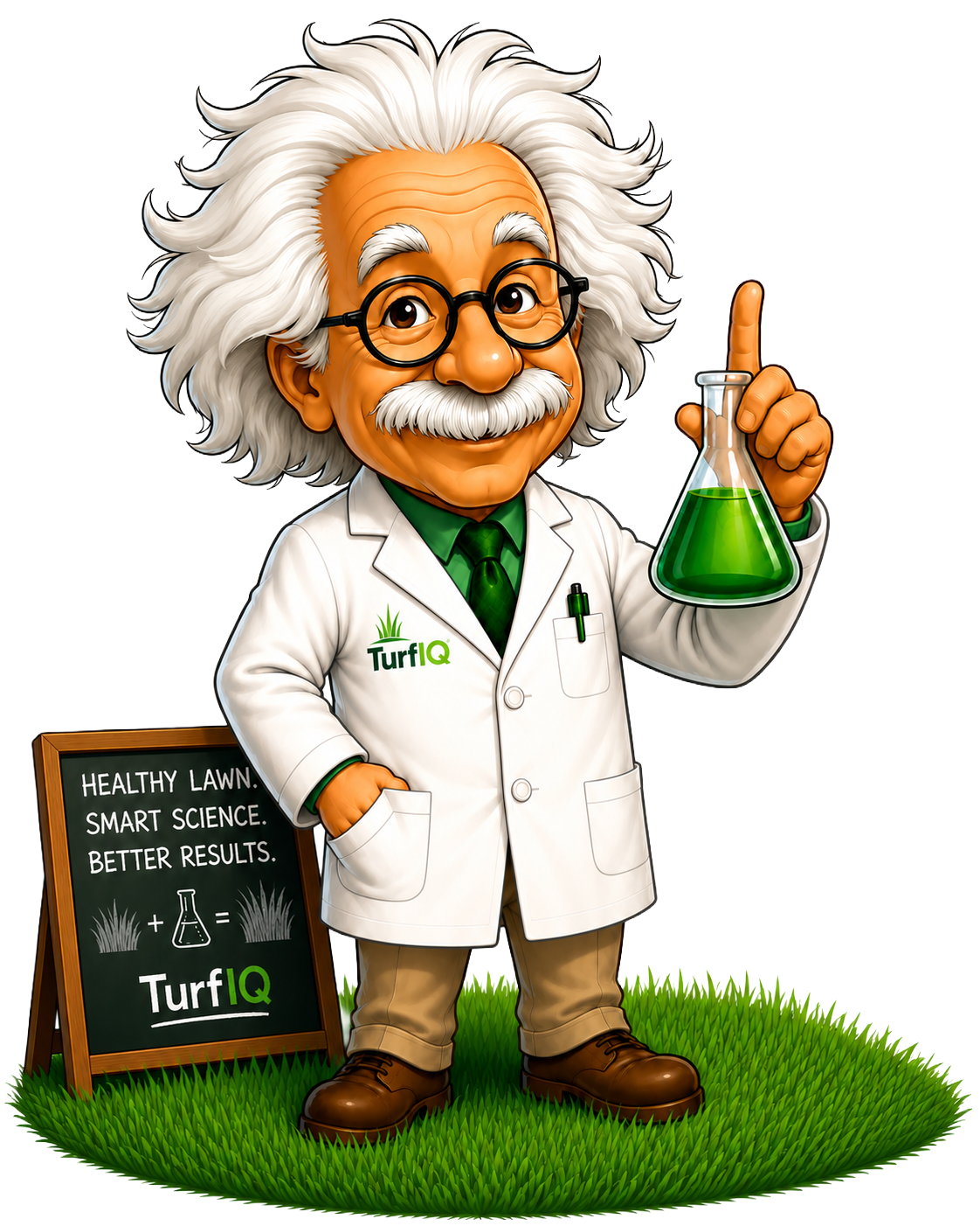 Turf IQ scientist mascot